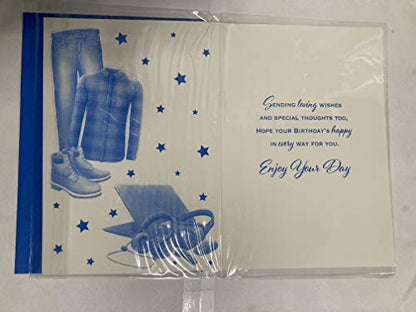 Happy Birthday To A Special Son Birthday Card Blue Shirt/Clothes/Techno/Silver Words Foil Detail(PH44831A)