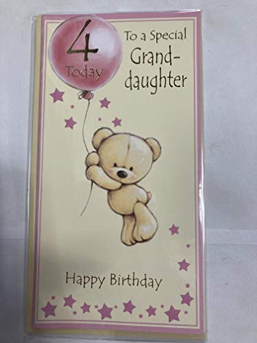 To A Special Granddaughter 4 Today Happy Birthday Card Age 4 4th Fourth Four Teddy/Pink Balloon Foil Detail(PRELUDE31689)