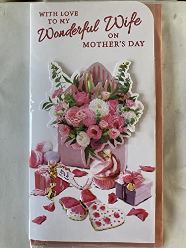 With Love To My Wonderful Wife On Mother's Day Mothers Day Card Pink+White Flowers/Presents 3D/Glitter/Foil Detail(PRELUDE47678)