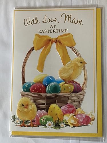 With Love, Mam At Eastertime Easter Card Easter Basket/Multi Easter Eggs/Chicks/Multi Flowers Foil Detail(PH47786A)