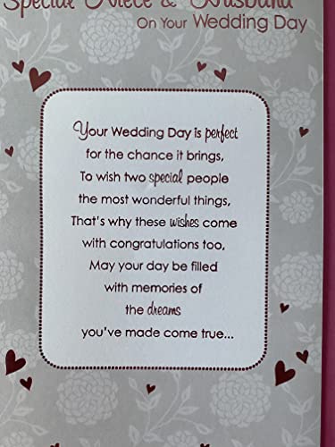 To A Very Special Niece & Husband On Your Wedding Day Card White/Pink Teddies/Wedding Cake Ribbon/Pearl Heart/Foil Detail(PRELUDE35822)