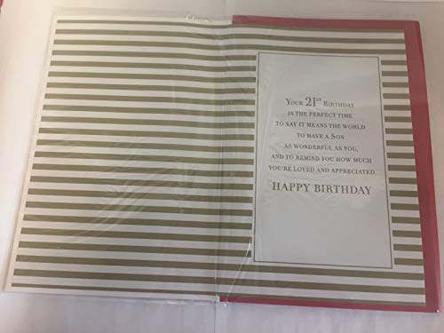 On Your 21st Son Birthday Card Age 21 21st Twenty-One Blue/White/Gold Stripes/Words 3D/Foil Detail(PRELUDE45632)