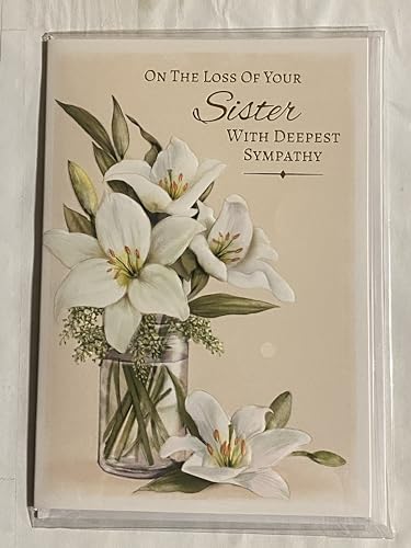 On The Loss of Your Sister With Deepest Sympathy Card Condolence Cream-White Lilies/Glass Jar/Gold Words Foil Detail(NC-VA109A)