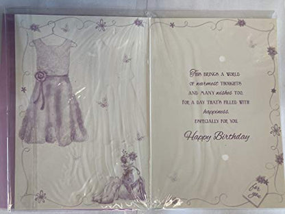 Birthday Wishes Sister-In-Law Just For You Birthday Card Pink Dress+Shoes/Purple Bag+Words Foil Detail(PH42311A)