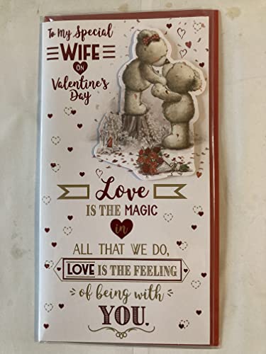 To My Special Wife On Valentine's Day Valentines Day Card Teddies Kissing/Hearts/Words 3D/Foil Detail (PRELUDE43036)