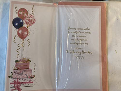 With Love On Mothering Sunday Mother's Day Mothers Day Card Pink/Gold Balloons/Presents/Words Ribbon/Foil Detail(PRELUDE47682)