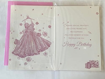 You've Always Been Like A Daughter To Me Birthday Card Pink Dress/Presents/Flowers Foil Detail(PH49472E)