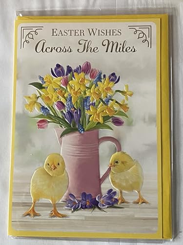 Easter Wishes Across The Miles Easter Card Spring Flowers/Pink Jug/Chicks Foil Detail (PH48823E)