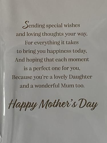 Mother's Day Wishes To My Wonderful Daughter With Lots Of Love Mothers Day Card White/Gold Butterflies/Words Ribbon/Foil Detail Larger Size Card(PRELUDE47703)