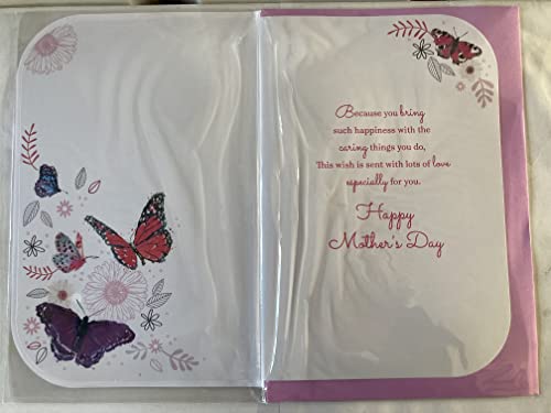 You've Always Been Like A Mum To Me Mother's Day Mothers Day Card White-Butterflies/Flowers/Pink Words 3D/Glitter/Foil Detail(PRELUDE47688)