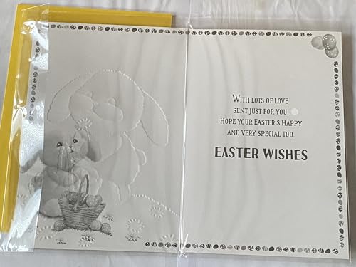 Easter Wishes To A Lovely Great-Granddaughter Easter Card Cute Bunny Rabbit Holding Daisy/Basket Easter Eggs Foil Detail (PH49852A)