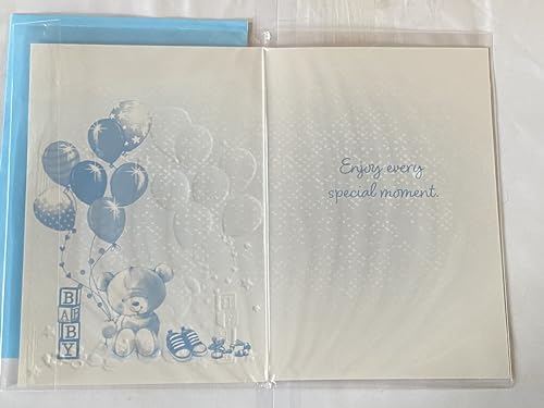 You Have A New Grandson How Lovely! On The Birth Of Your Grandson New Baby Boy Born Card To The Grandparents Teddy/Multi Balloons/Silver Words Foil Detail(PH49498A)