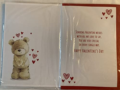 To My Very Special Wife With Love You're So Sweet! Hugs & Kisses Happy Valentine's Day Valentines Day Card Teddy/Red+Gold Hearts/Words 3D/Foil Detail (PRELUDE47549)