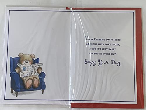 Happy Father's Day Great-Grandad Fathers Day Card Teddy/Relaxing/Newspaper/Blue Chair Ribbon/Foil Detail(PRELUDE48126)