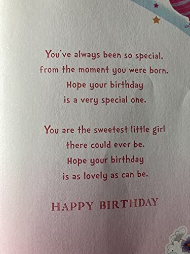 For A Special Great-Granddaughter 1 Happy Birthday Card With Badge Age 1 1st First One Cute Girl/Lamb/Balloons Glitter/Foil Detail(CC7501B/03)