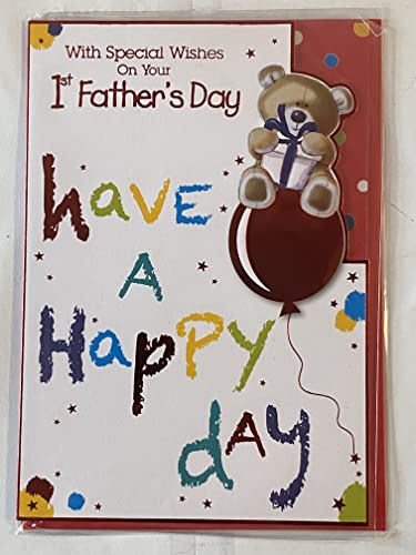 With Special Wishes On Your 1st Father's Day Have A Happy Day First Fathers Day Card Teddy/Red Balloon/Multi Words Foil Detail(KI36004)