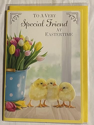 To A Very Special Friend At Eastertime Easter Card Multi Tulips/Blue Bucket/Chicks Foil Detail (PH48823A)