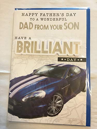 Happy Father's Day To A Wonderful Dad From Your Son Have A Brilliant Day Fathers Day Card Blue Sports Car 3D/Foil Detail(PRELUDE44500)