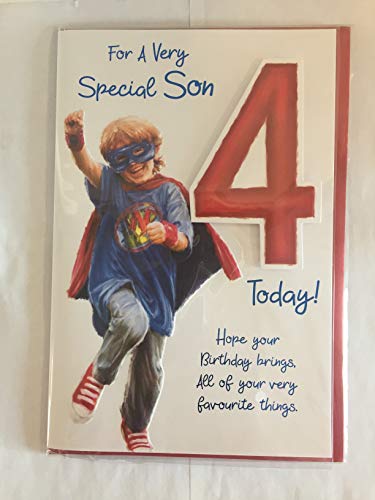 For A Very Special Son 4 Today! Birthday Card Age 4 4th Four Boy Superhero 3D/Foil Detail(PRELUDE44307)