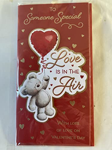 To Someone Special Love Is In The Air Valentine's Day Valentines Day Card Red-Teddy Holding Red Heart Balloon/Gold Hearts 3D/Foil Detail (PRELUDE47552)