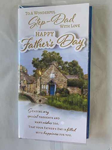 To A Wonderful Step-Dad With Love Happy Father's Day Fathers Day Card Village/Houses/Bridge/Words 3D/Foil Detail(PRELUDE47243)