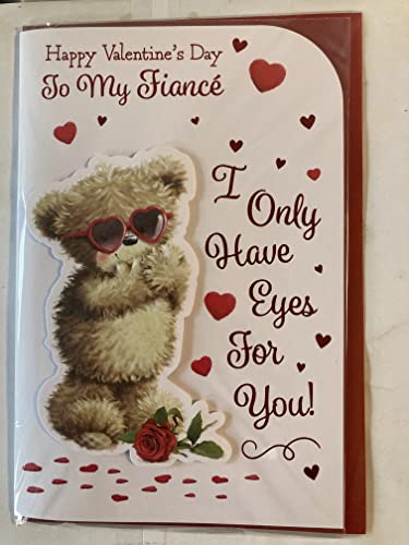 Happy Valentine's Day To My Fiance I Only Have Eyes For You! Valentine's Day Valentines Day Card Teddy/Red Heart Sunglasses 3D/Foil Detail (PRELUDE46682)