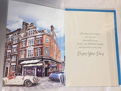 Birthday Wishes Son-In-Law Birthday Card White Car/Blue Car Outside Pub Foil Detail(NC-VA131A)