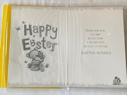 To A Very Special Daughter Happy Easter Card White/Yellow-Teddy Carrying Easter Eggs Foil Detail(PH39711E)