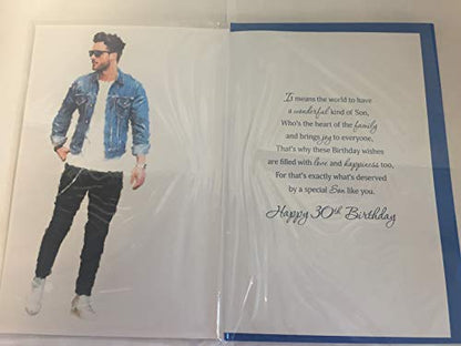 To A Fantastic Son 30 Today Birthday Card Age 30 30th Thirty White/Blue/Gold Casual Man/Words 3D/Foil Detail(PRELUDE45645)