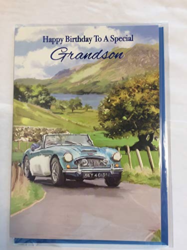 Happy Birthday To A Special Grandson Birthday Card Blue/White Car/Water Scene Foil Detail(NC-VA128A)