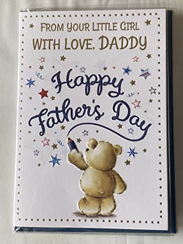 From Your Little Girl With Love Daddy Happy Father's Day Fathers Day Card Teddy Writing/Stars Foil Detail(KI48121)