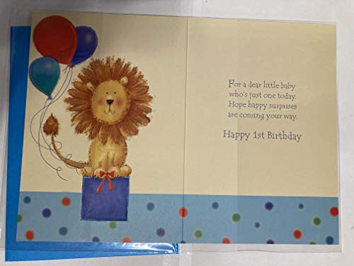 Grandson's 1st Birthday Grandson 1 One First 1st Birthday Card Lion/Balloons Foil Detail(SS31170A)