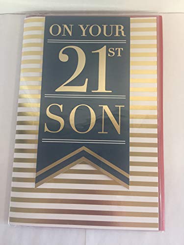 On Your 21st Son Birthday Card Age 21 21st Twenty-One Blue/White/Gold Stripes/Words 3D/Foil Detail(PRELUDE45632)