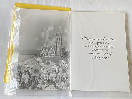 Easter Blessings To All Of You Easter Card Church/Spring Flowers/Countryside Scene Foil Detail (PH49857A)