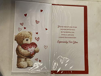 to My Fiance On Valentine's Day You Have My Heart Valentines Day Card Teddy Holding Big Red Heart Ribbon/Foil Detail (PRELUDE46680)