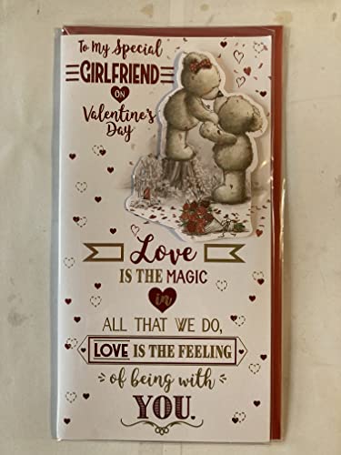 To My Special Girlfriend On Valentine's Day Valentines Day Card Teddies Kissing/Hearts/Words 3D/Foil Detail (PRELUDE43036)