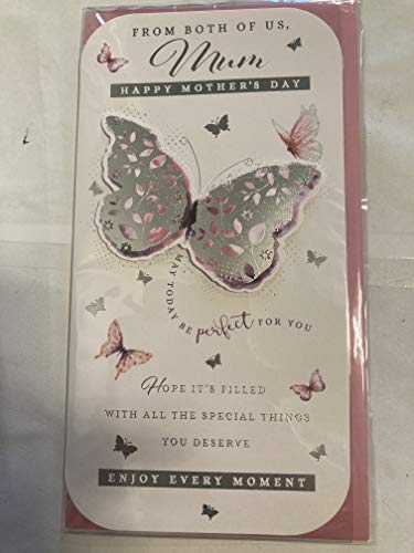 From Both Of Us Mum Happy Mother's Day Mothers Day Card Silver/Pink Butterflies/Words 3D/Foil Detail(PRELUDE43240)