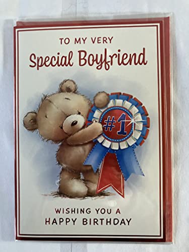 To My Very Special Boyfriend Birthday Card Teddy/Rosette Foil Detail(NC-VA201A)