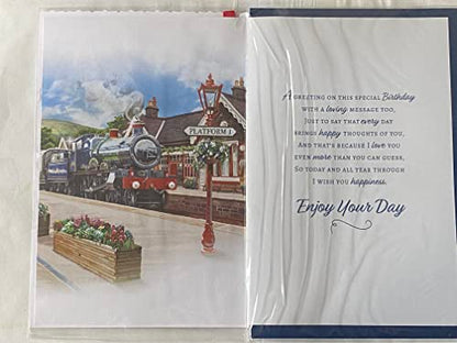 To My Wonderful Husband On Your 80th Birthday Card Age 80 80th Eighty Eightieth Steam Train/Station Ribbon/Foil Detail(PRELUDE48254)