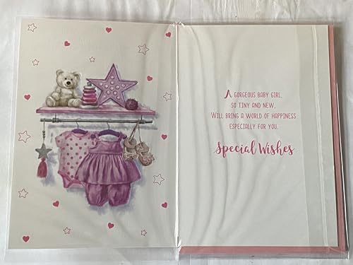 Special Wishes On The Birth of Your Great-Granddaughter New Baby Girl Born Card To The Great-Grandparents Purple/Pink Baby Clothes/Star Foil Detail(VA215A)