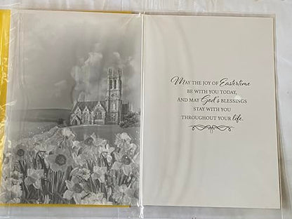 Easter Blessings To Both Of You Easter Card Church/Spring Flowers/Countryside Scene Foil Detail (PH49857A)