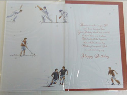 To A Special Dad On Your 50th Birthday Card Age 50 Fifty Sportsmen Golf Cricket Football 3D/Foil Detail(PRELUDE43118)