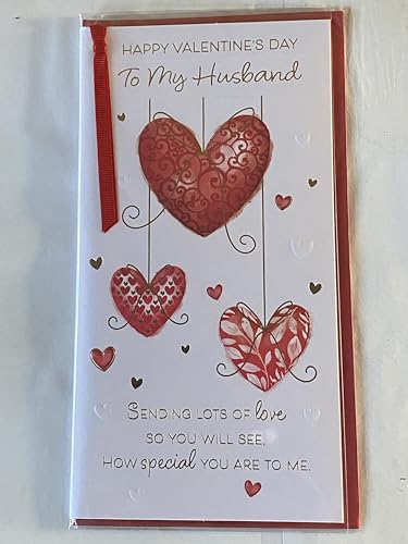 Happy Valentine's Day To My Husband Valentines Day Card Hearts/Gold Words Ribbon/Foil Detail (PRELUDE49599)