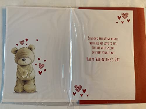 To My Very Special Fiancee With Love You're So Sweet! Hugs & Kisses Happy Valentine's Day Valentines Day Card Teddy/Red+Gold Hearts/Words 3D/Foil Detail (PRELUDE47549)