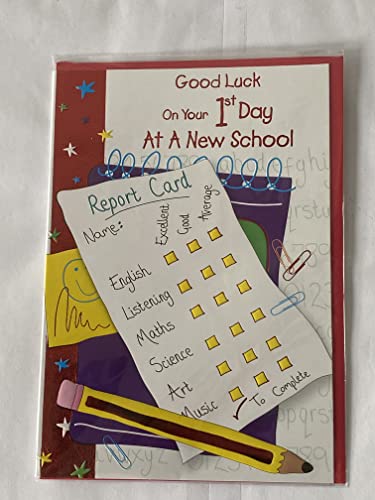 Good Luck On Your 1st Day At A New School Good Luck Card First School White/Multi-Report Card Foil Detail(PH37150A)