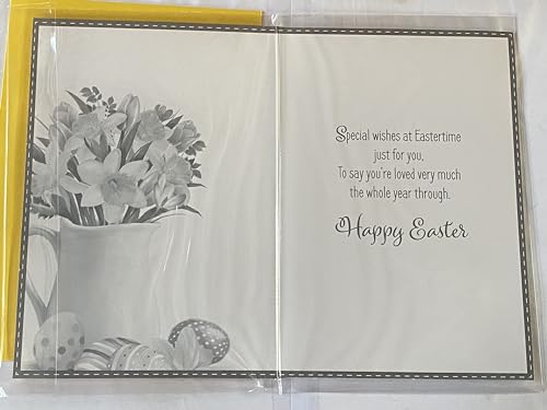 With Love To A Wonderful Mum Happy Easter Card Multi Flowers/Jug Vase/Eggs Glitter/Foil Detail(PH48821A)