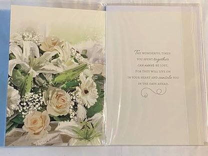 On The Loss of Your Sister Sympathy Card Condolence White Flowers/Silver Words Foil Detail(NC-VA248A)