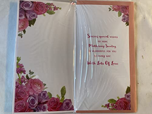 Happy Mothering Sunday Mother's Day Mothers Day Card Pink/Purple Flowers/Pink Words Ribbon/Glitter/Foil Detail(PRELUDE47680)