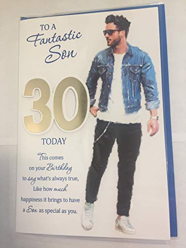 To A Fantastic Son 30 Today Birthday Card Age 30 30th Thirty White/Blue/Gold Casual Man/Words 3D/Foil Detail(PRELUDE45645)