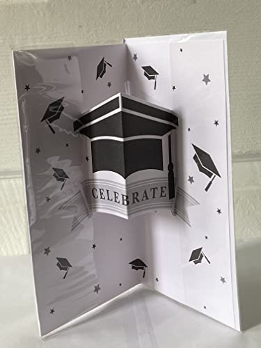 Congratulations Niece You've Graduated Well Done! Graduation Card White/Silver/Black-Hats/Words/Stars 3D/Glitter/Foil Detail(PRELUDE39804)